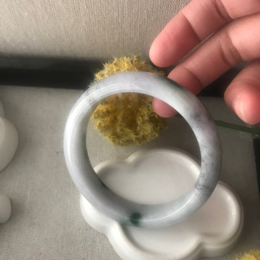 58.5mm Jadeite Jade Wuji Green Float Flowers D-shaped Bangle