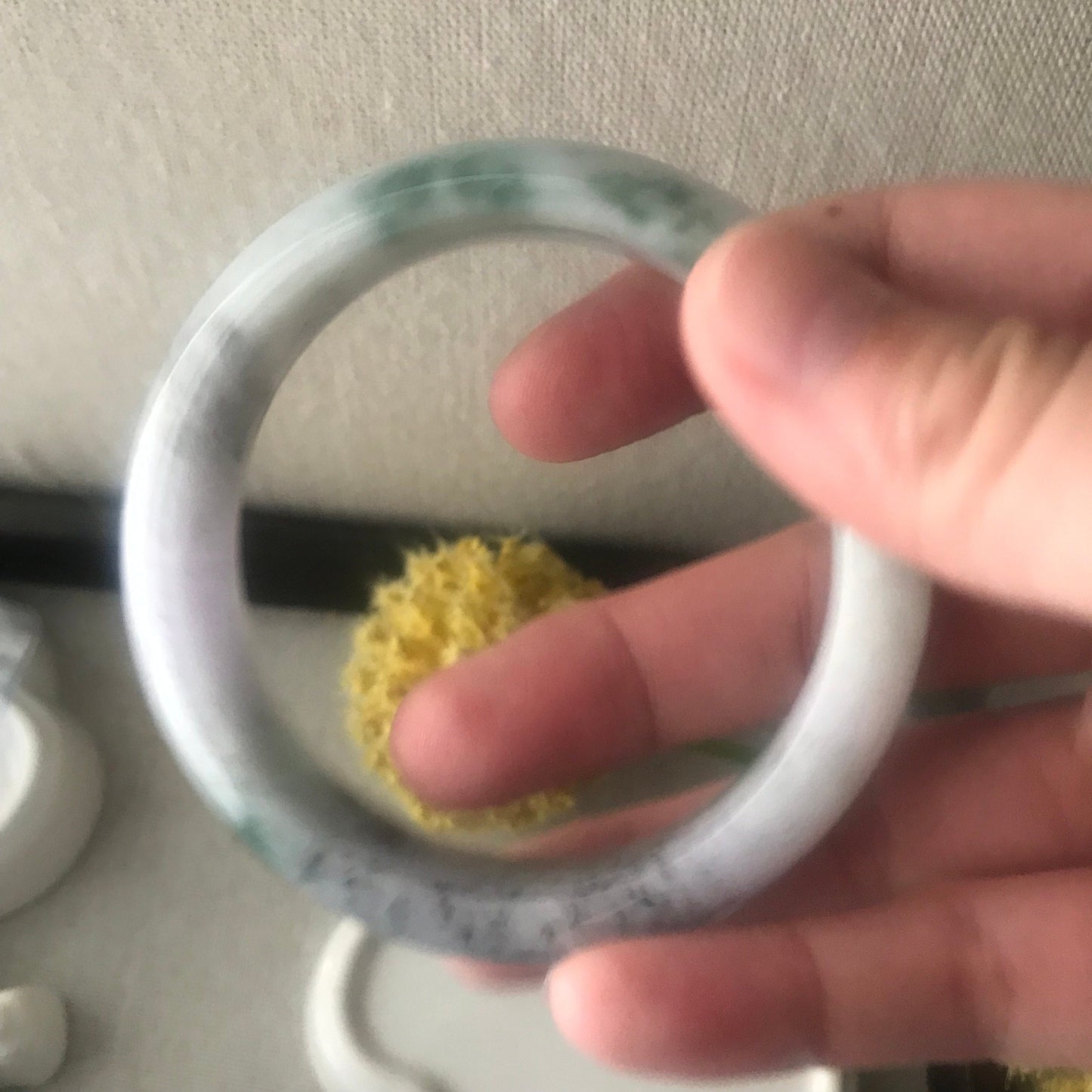 58.5mm Jadeite Jade Wuji Green Float Flowers D-shaped Bangle