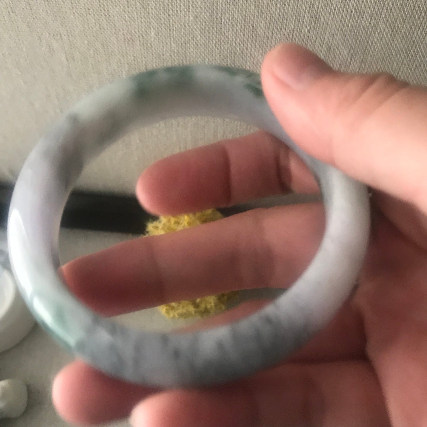 58.5mm Jadeite Jade Wuji Green Float Flowers D-shaped Bangle