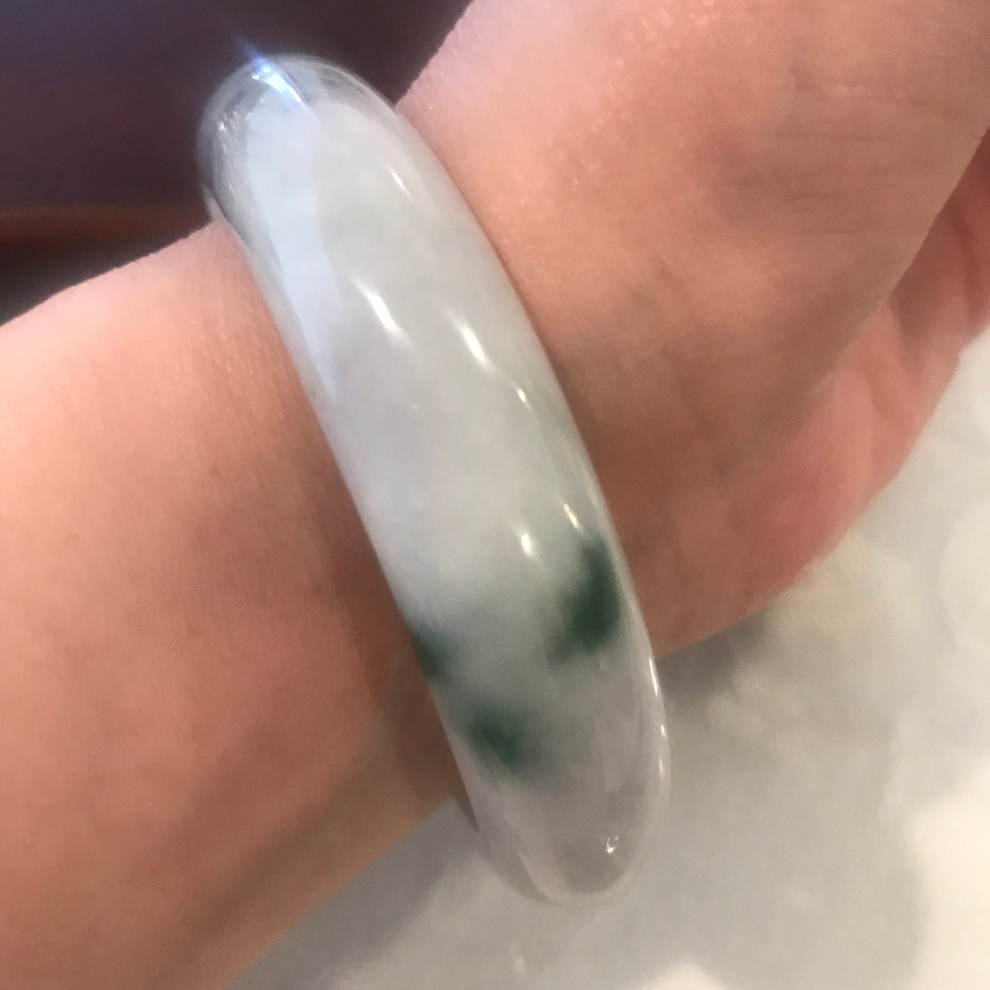 58.5mm Jadeite Jade Wuji Green Float Flowers D-shaped Bangle