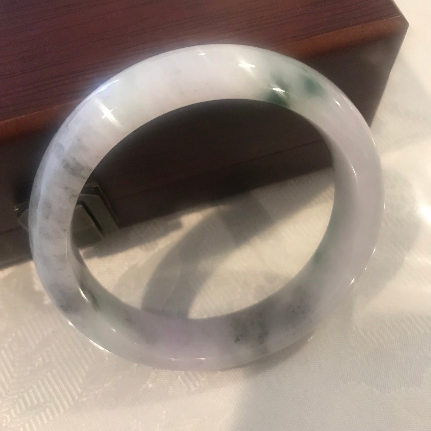 58.5mm Jadeite Jade Wuji Green Float Flowers D-shaped Bangle