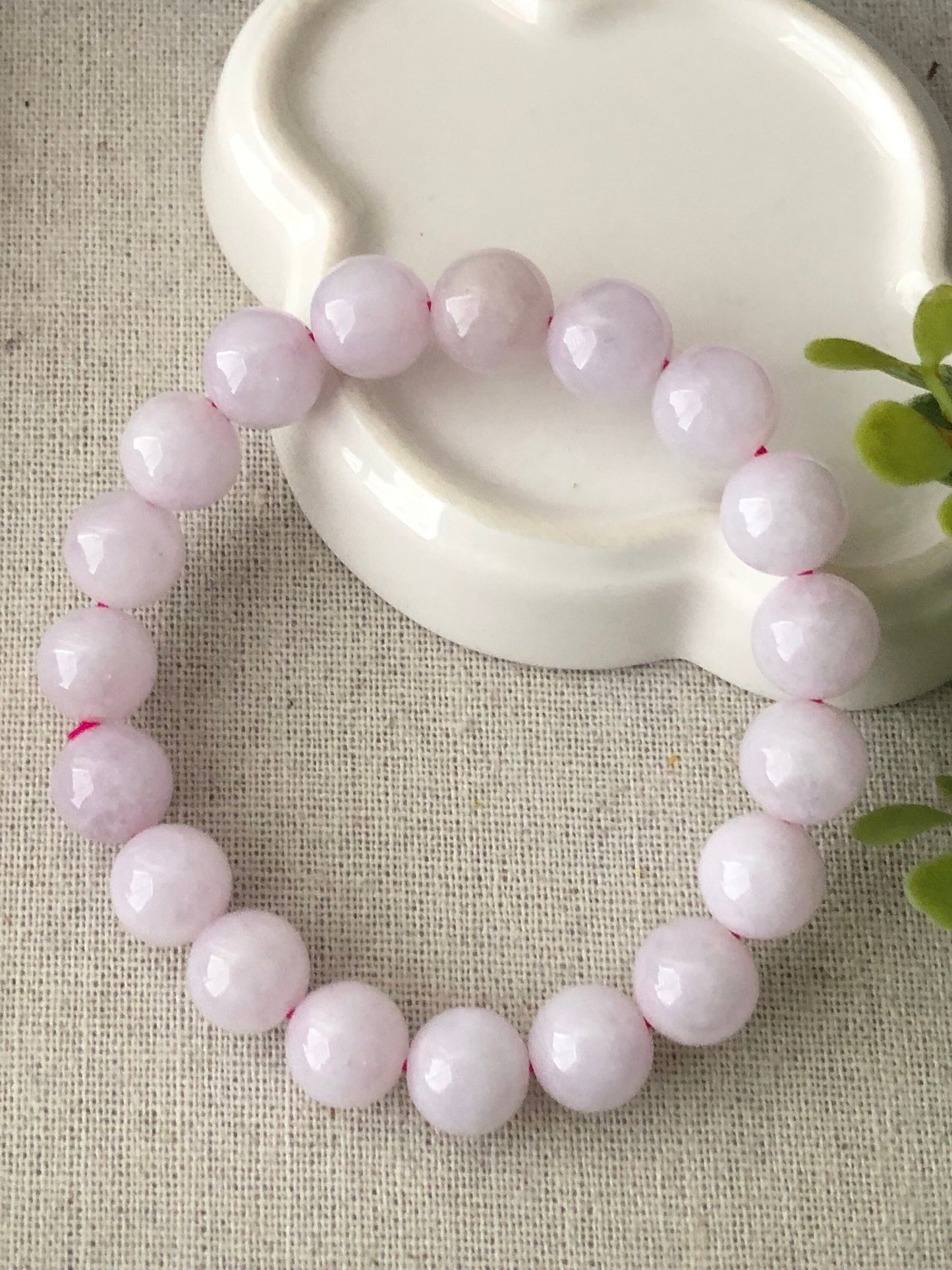 10 mm Icy Light Pink Lavender Jadeite Jade Bead Bracelet