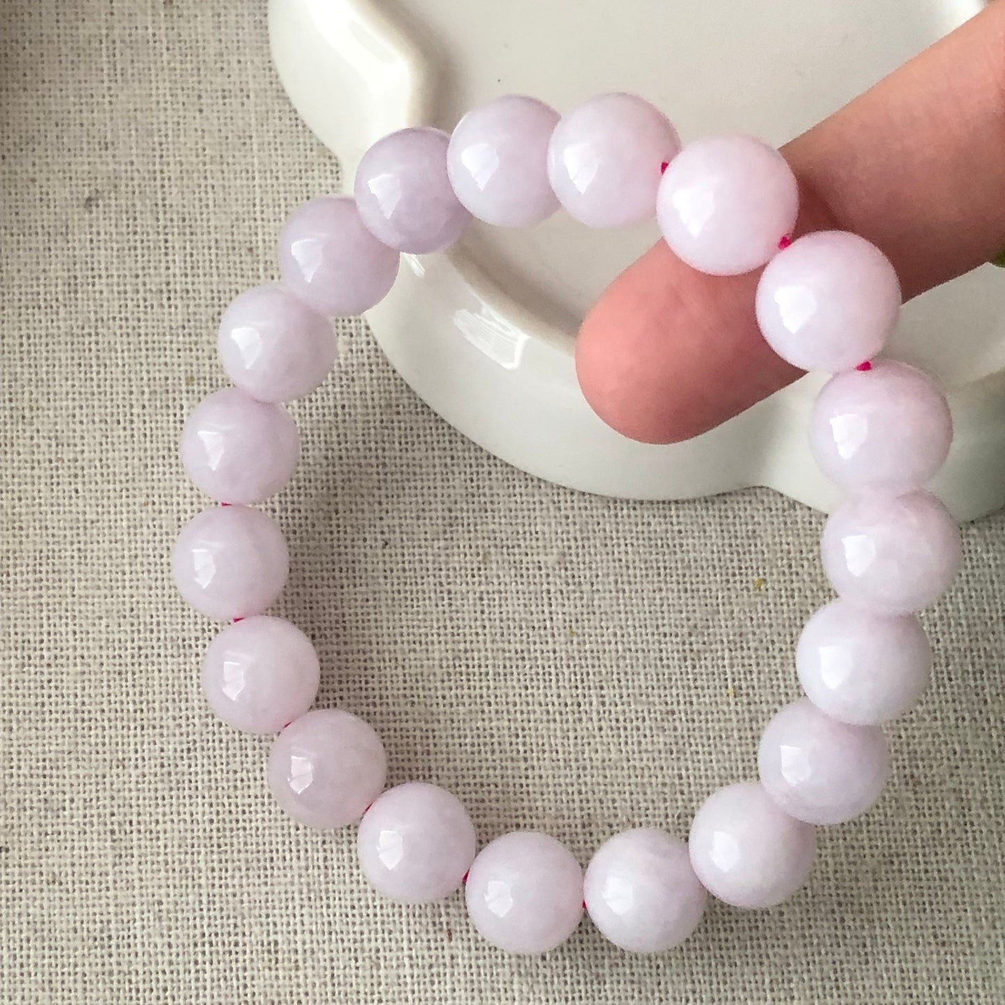 10 mm Icy Light Pink Lavender Jadeite Jade Bead Bracelet