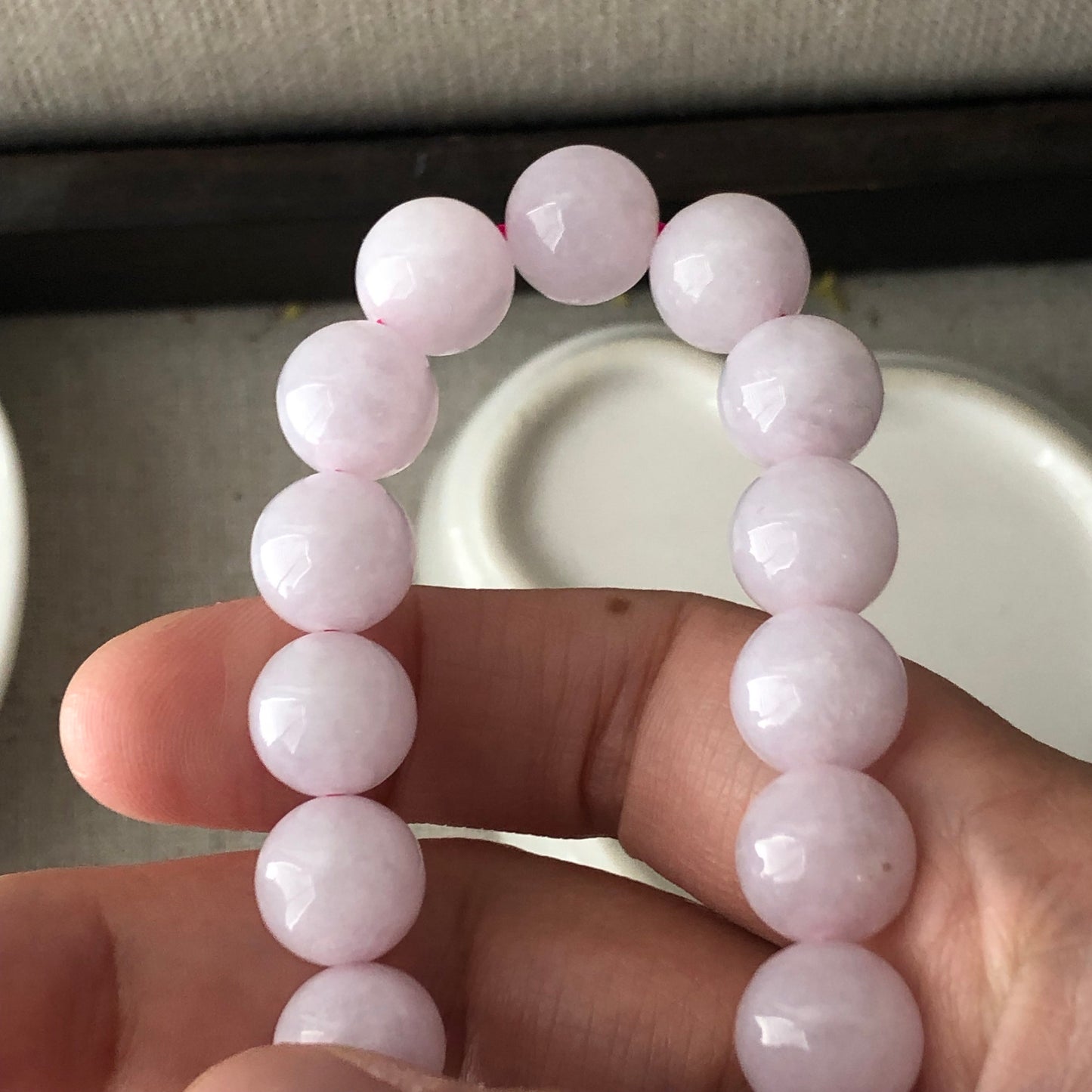 10 mm Icy Light Pink Lavender Jadeite Jade Bead Bracelet