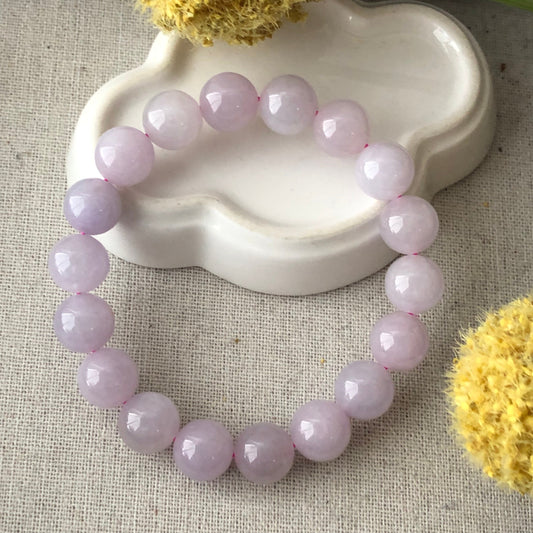 11.2 mm Icy Tint Pink Lavender Jadeite Jade Bead Bracelet