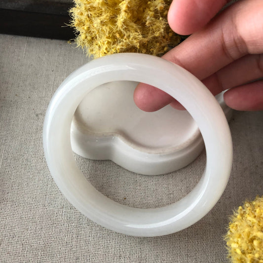 57mm Icy Hetian White Jade Bangle