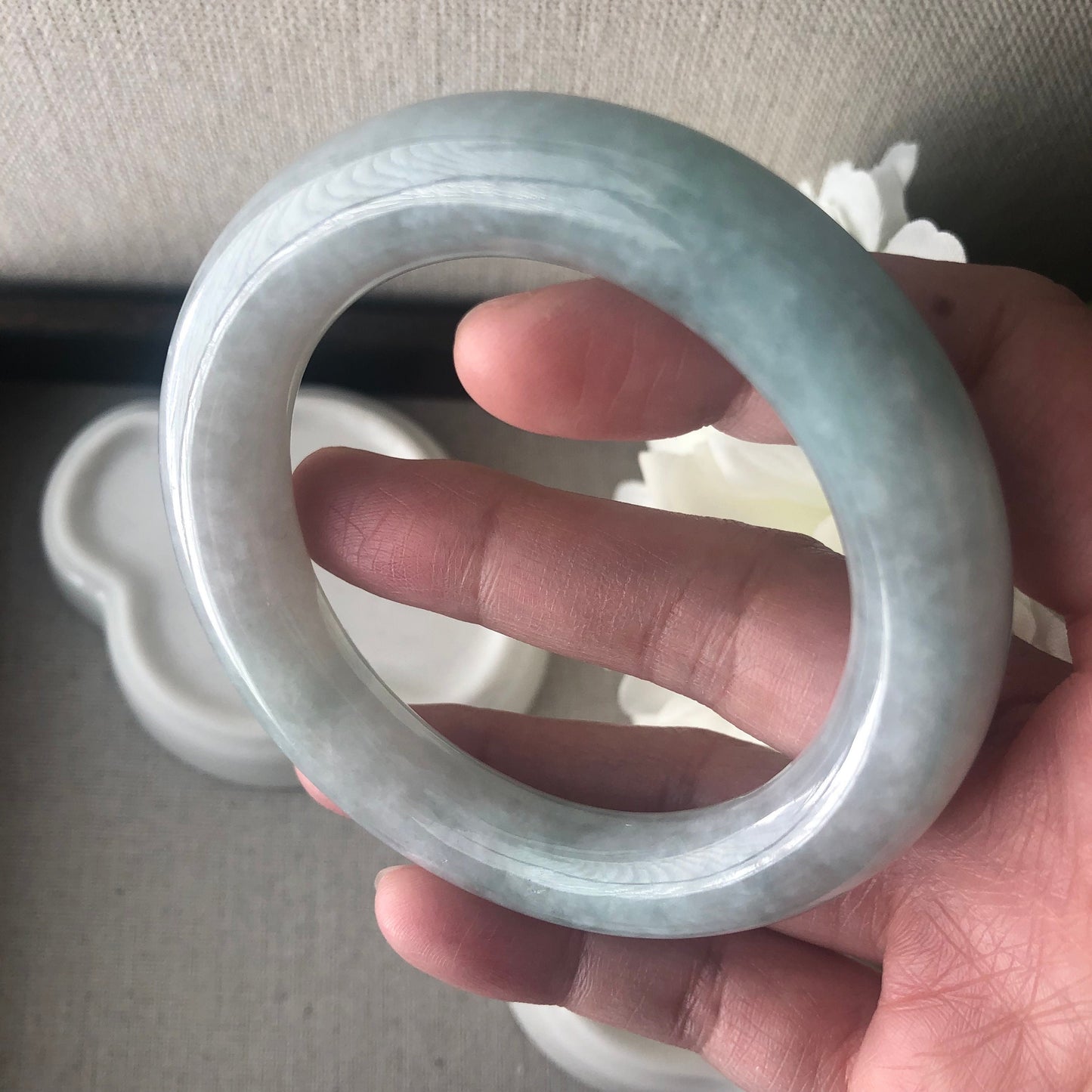 55mm Earthy Green Jadeite Jade Round Bangle