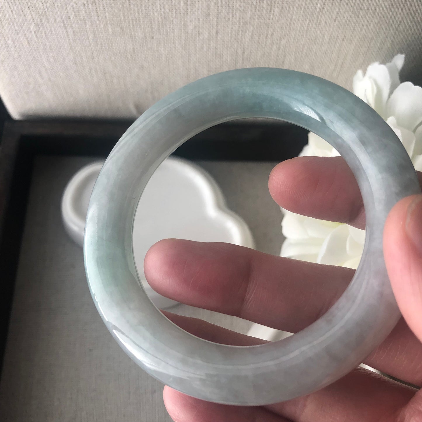 55mm Earthy Green Jadeite Jade Round Bangle