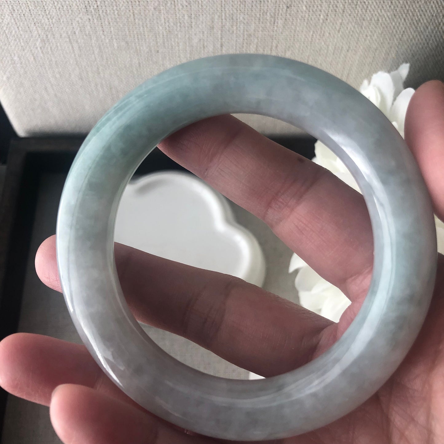 55mm Earthy Green Jadeite Jade Round Bangle