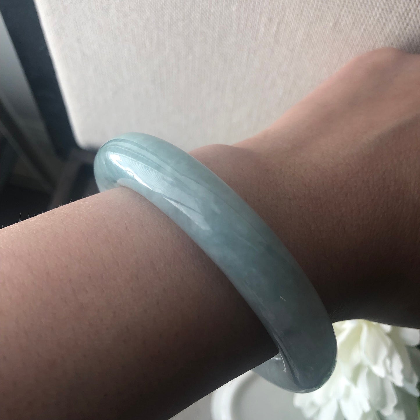 55mm Earthy Green Jadeite Jade Round Bangle