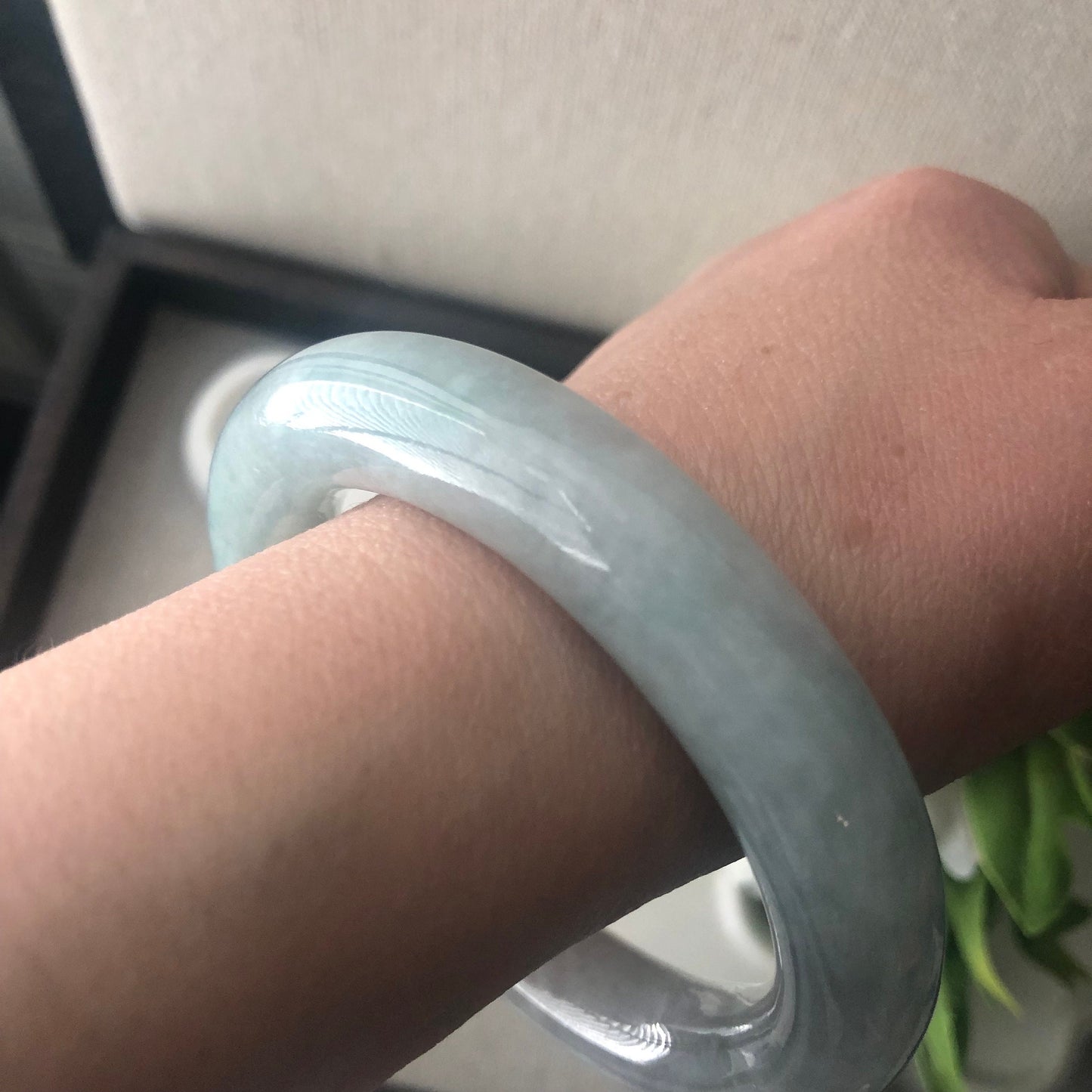 55mm Earthy Green Jadeite Jade Round Bangle
