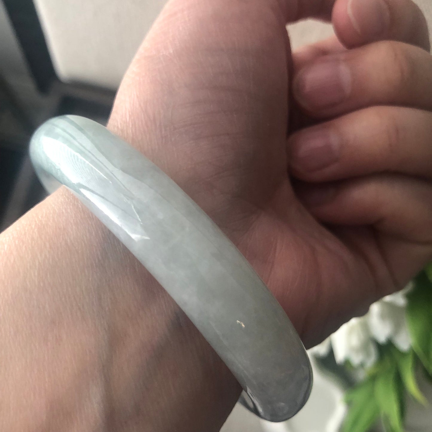 55mm Earthy Green Jadeite Jade Round Bangle
