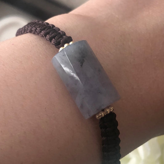 19.1 mm Icy Smoky Wuji Lavender Jadeite Jade Bead Bracelet