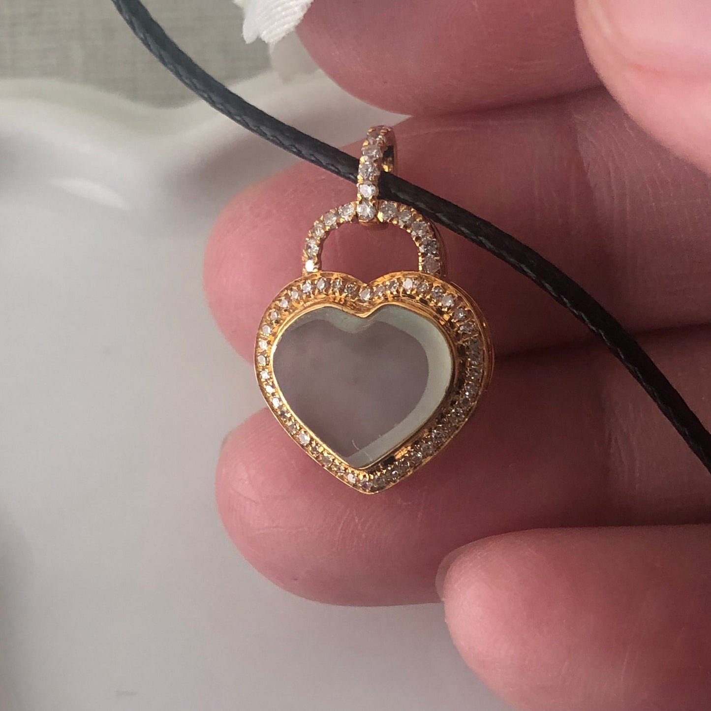 18K 20mm Jadeite Jade Green Heart Pendant Diamonds