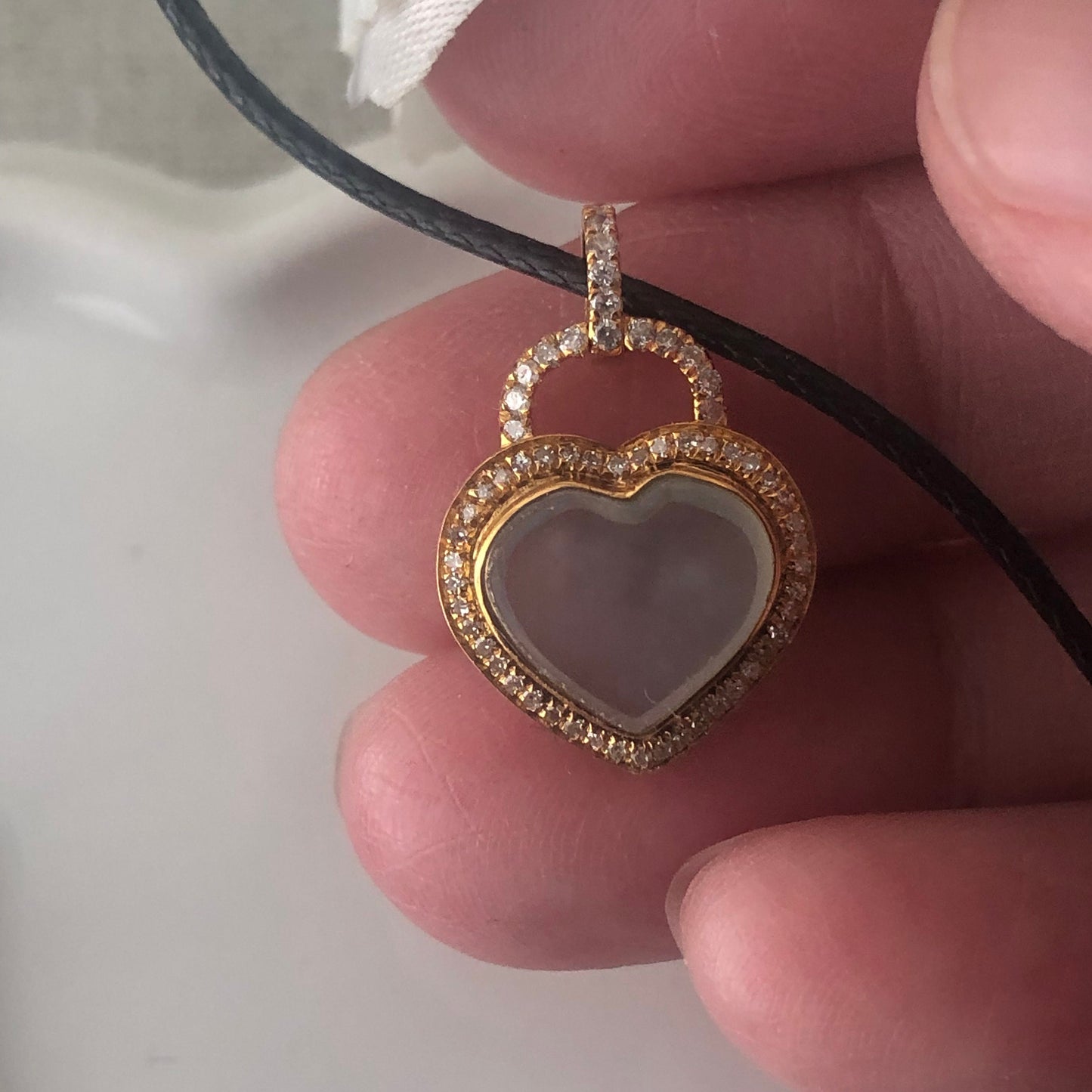 18K 20mm Jadeite Jade Green Heart Pendant Diamonds