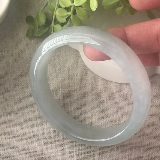 54-55mm Icy Blue Glow D Shaped Jadeite Jade Bangle