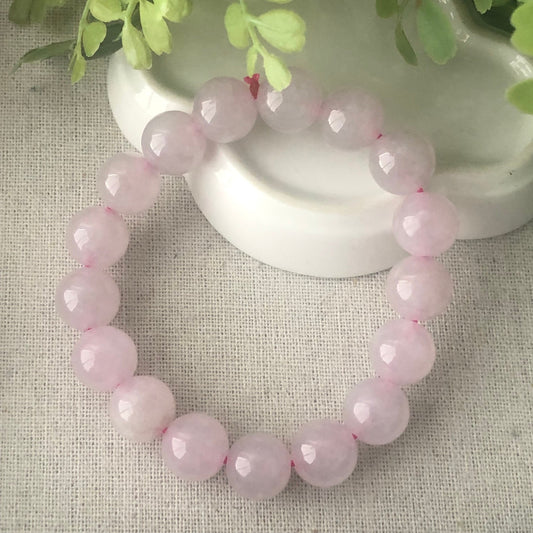 12 mm Icy Light Pink Lavender Jadeite Jade Bead Bracelet