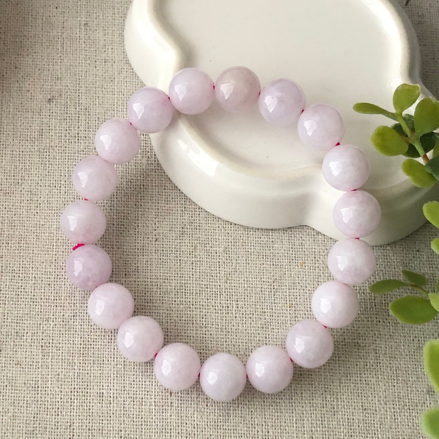 10 mm Icy Light Pink Lavender Jadeite Jade Bead Bracelet