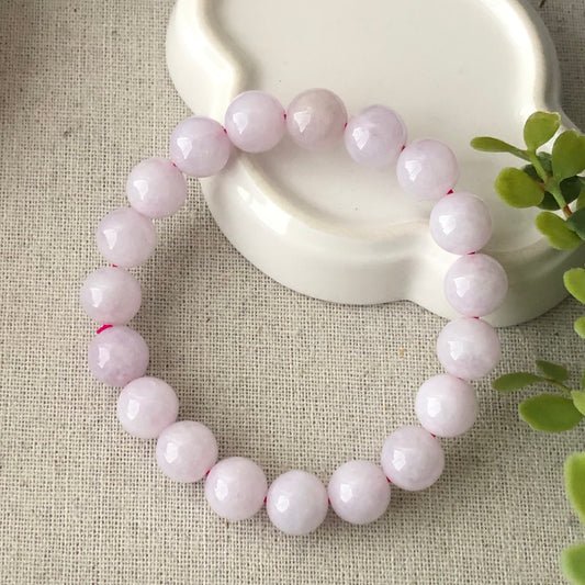 10 mm Icy Light Pink Lavender Jadeite Jade Bead Bracelet