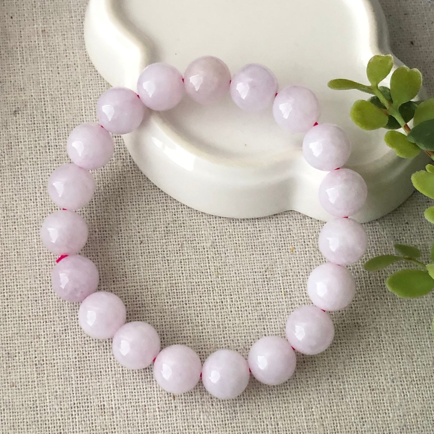 10 mm Icy Light Pink Lavender Jadeite Jade Bead Bracelet