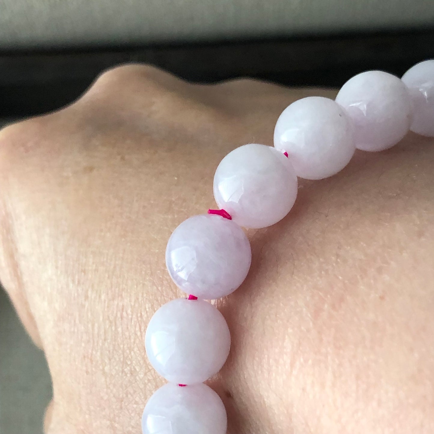 10 mm Icy Light Pink Lavender Jadeite Jade Bead Bracelet
