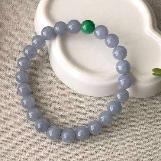 8 mm Icy Blue Lavender Jadeite Jade Bead Bracelet