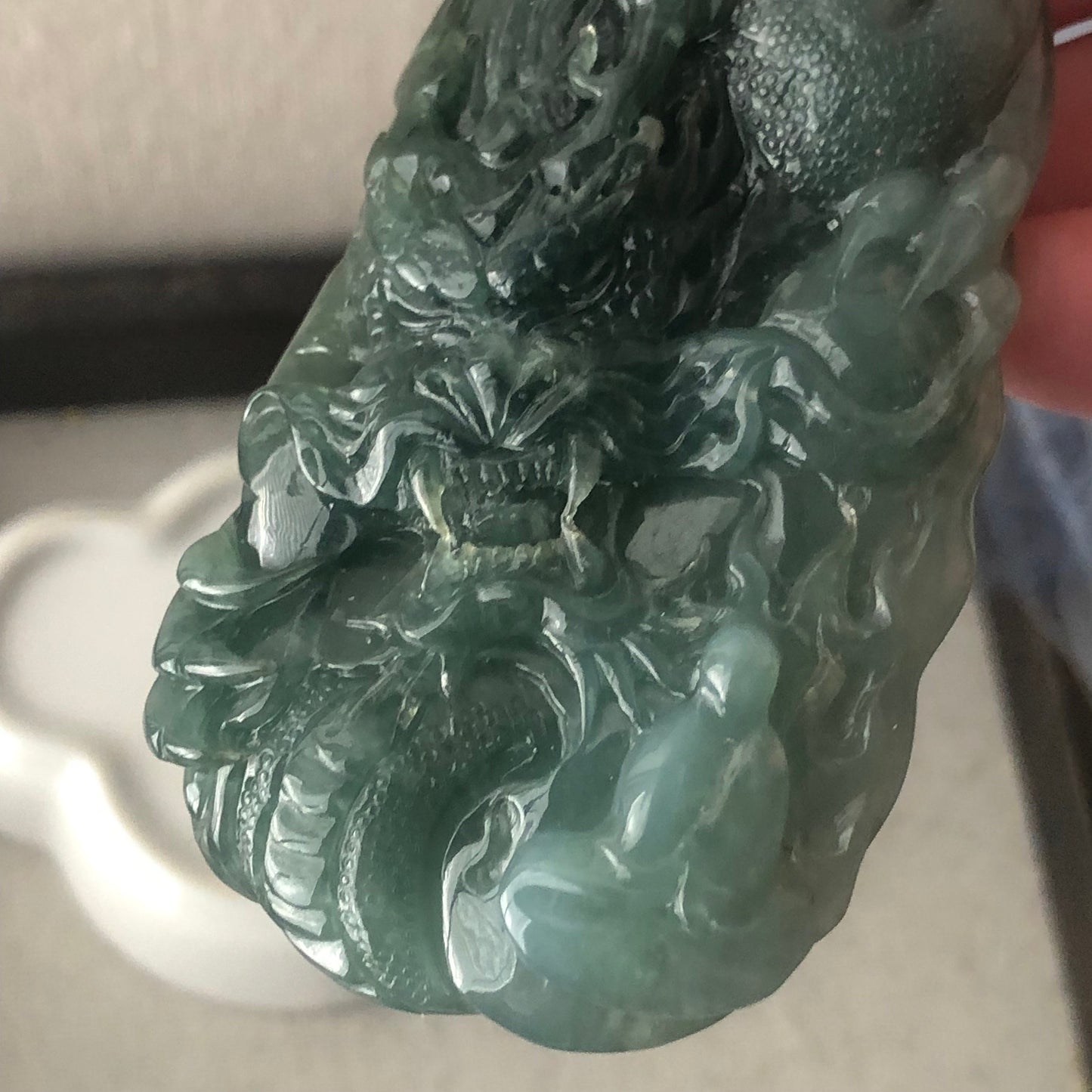 73mm Jadeite Jade Icy Green carved dragon Pendant
