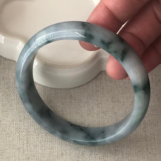 57 mm Jadeite Jade Blue Lavender Float Green Flowers Dshaped Bangle