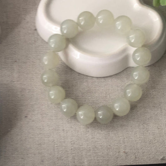12 mm Icy Hetian Jade Bead Bracelet