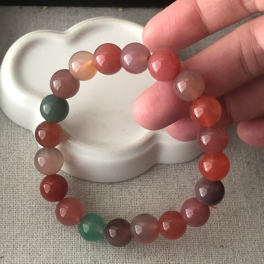 11.5mm Assorted Agate Grade A Natural Bead Bracelet Health Circulation Red Pink Tone