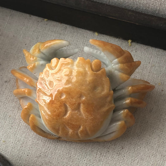 80mm Yellow Brown Jadeite Jade Carved Crab Display Statue