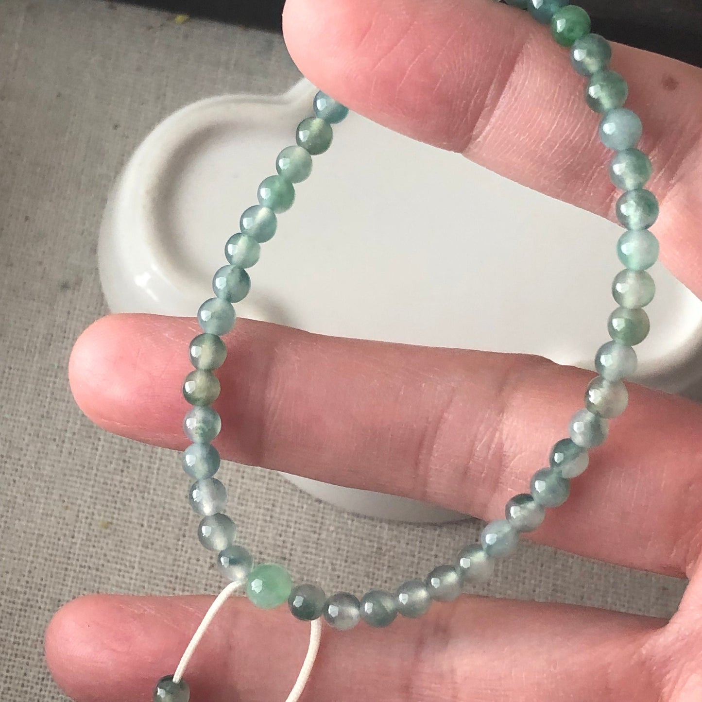 4mm RARE Icy Glossy Tint Green Float Flowers Jadeite Jade Bead Bracelet