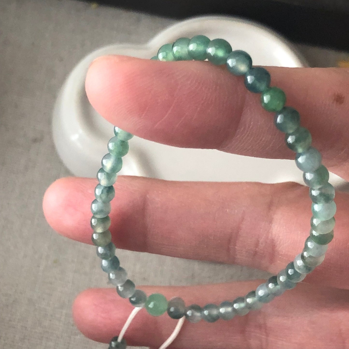 4mm RARE Icy Glossy Tint Green Float Flowers Jadeite Jade Bead Bracelet