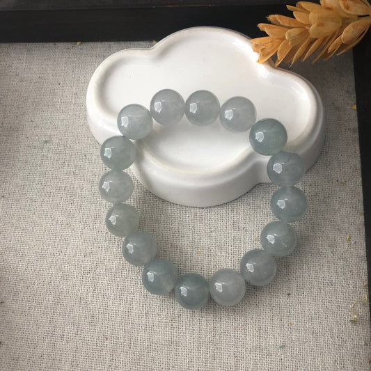 12mm Jadeite Jade Icy Light Blue Bead Bracelet