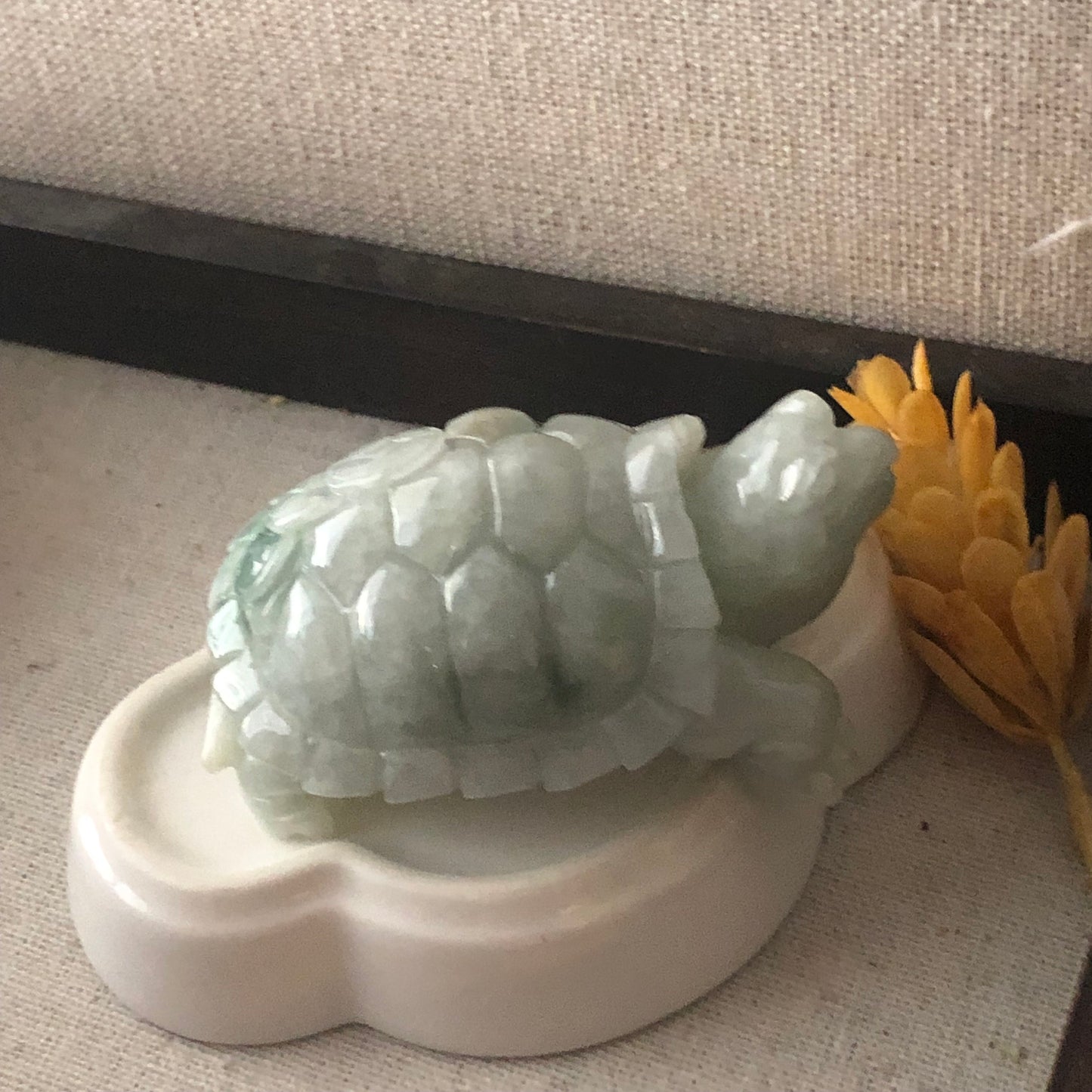 60.9mm Green White Jadeite Jade Carved Turtle Display Statue