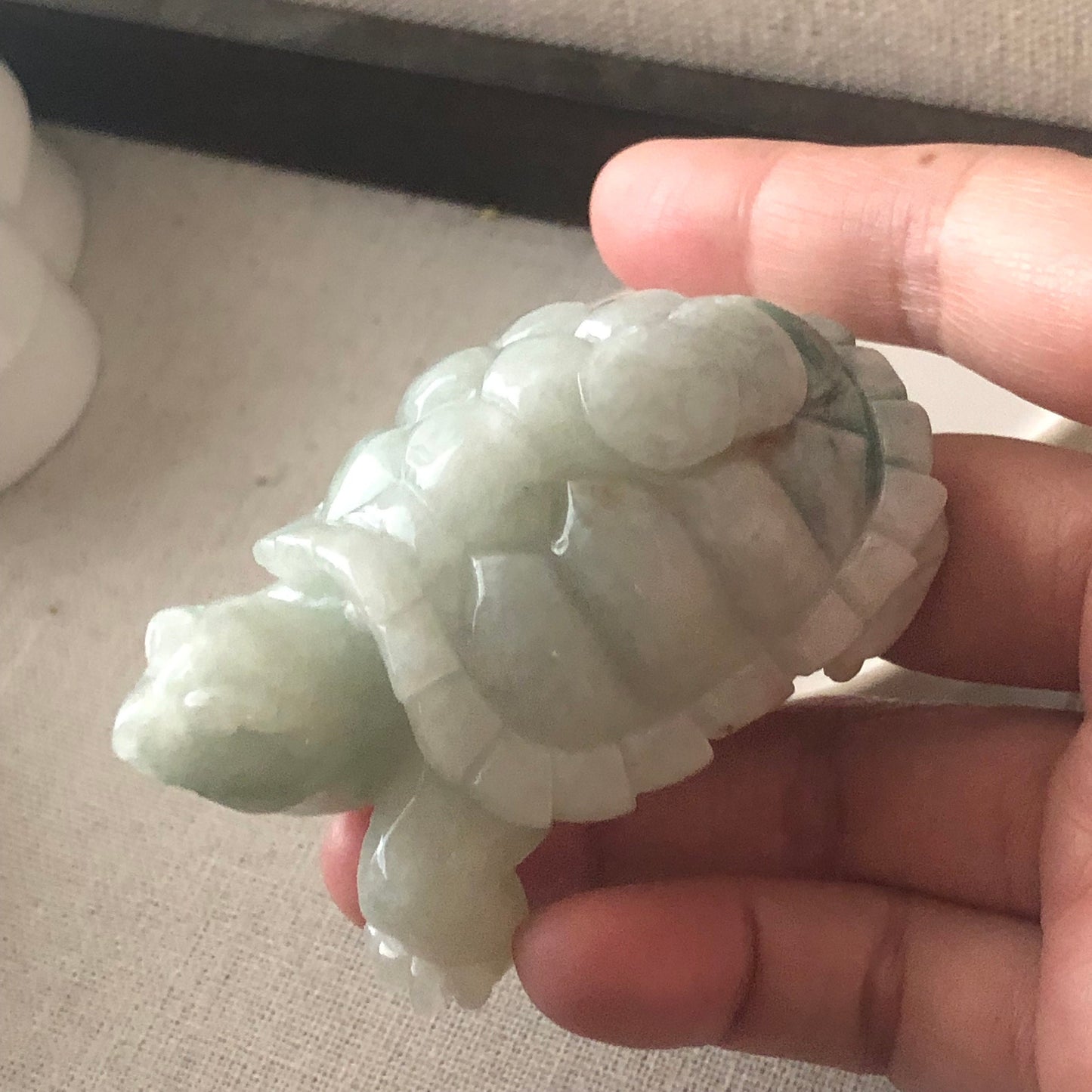 60.9mm Green White Jadeite Jade Carved Turtle Display Statue