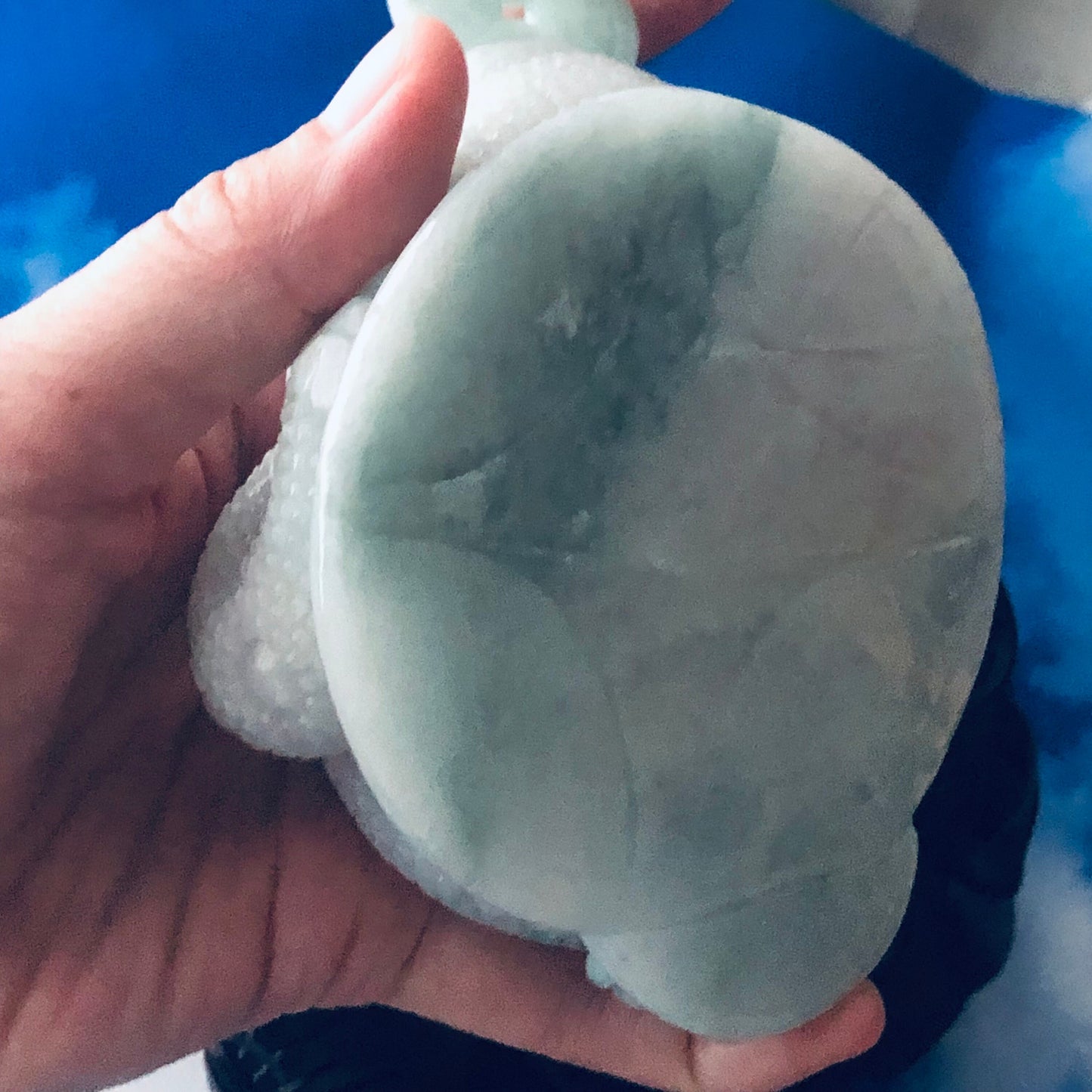 96mm Sky Blue Green Jadeite Jade Carved Three Legged Toad Display Statue