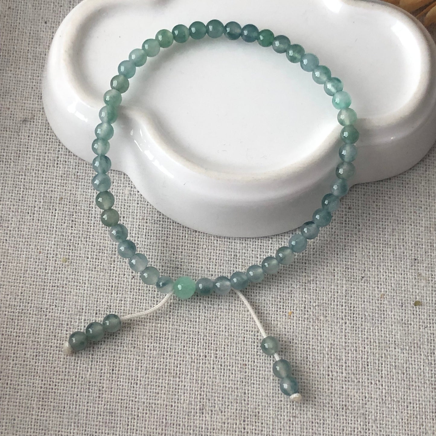 4mm RARE Icy Glossy Tint Green Float Flowers Jadeite Jade Bead Bracelet