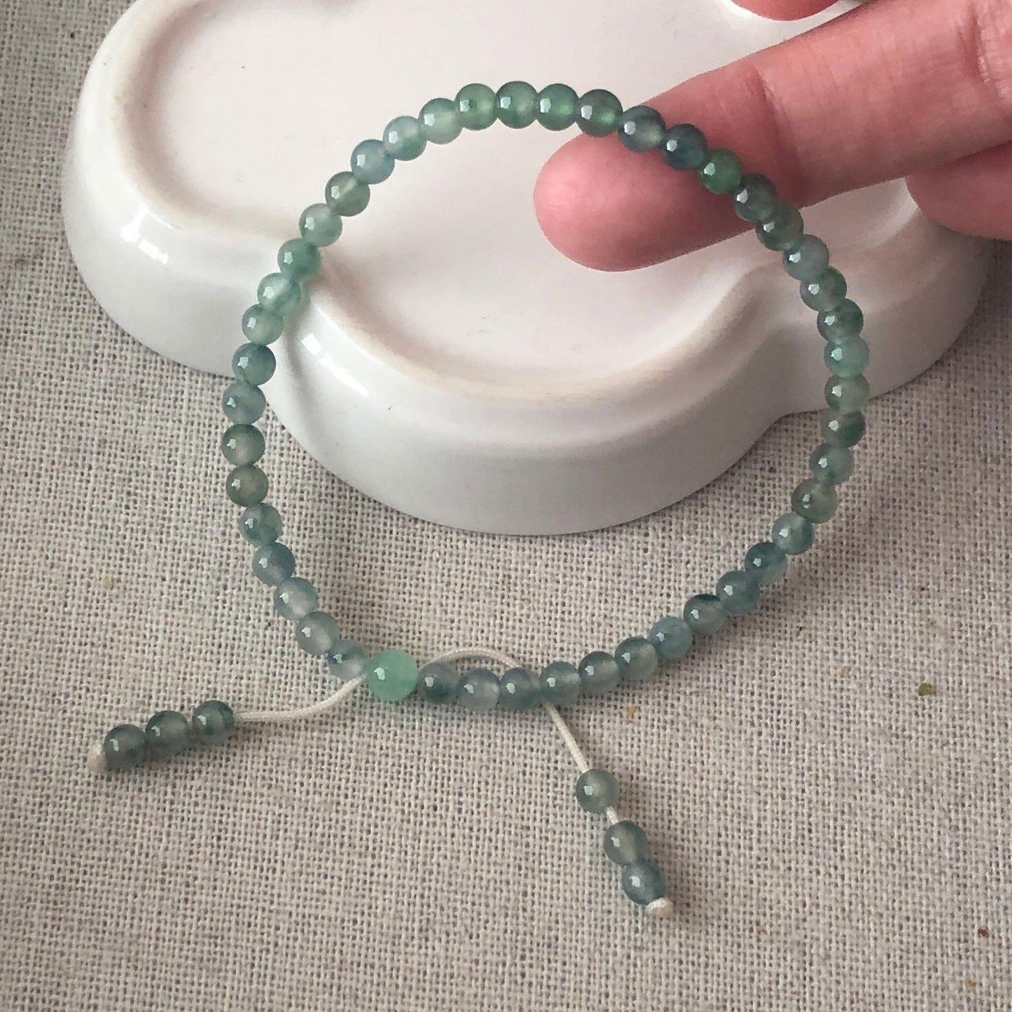 4mm RARE Icy Glossy Tint Green Float Flowers Jadeite Jade Bead Bracelet
