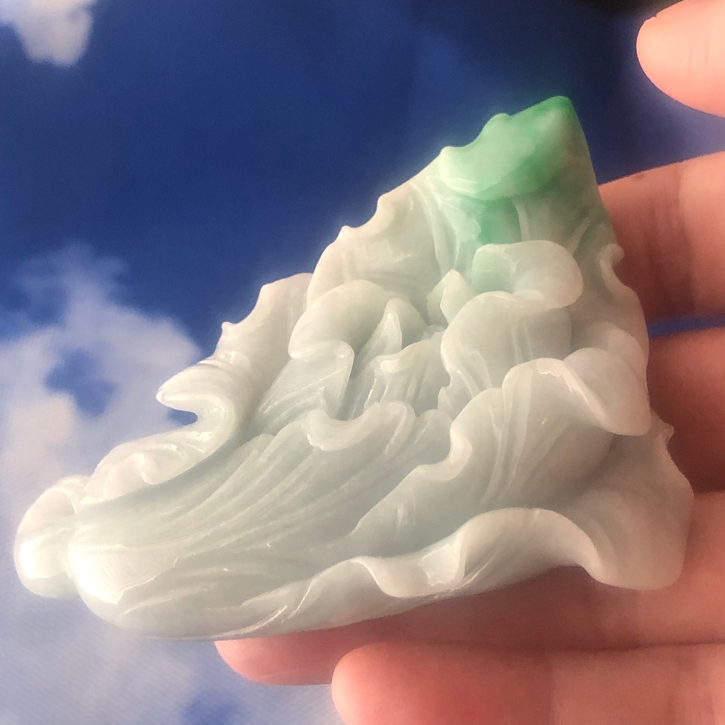 75.3mm Green Jadeite Jade Carved Vegetable 白菜 Hand Display