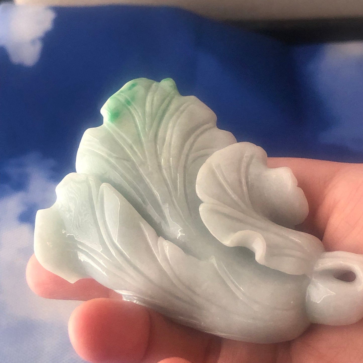 75.3mm Green Jadeite Jade Carved Vegetable 白菜 Hand Display