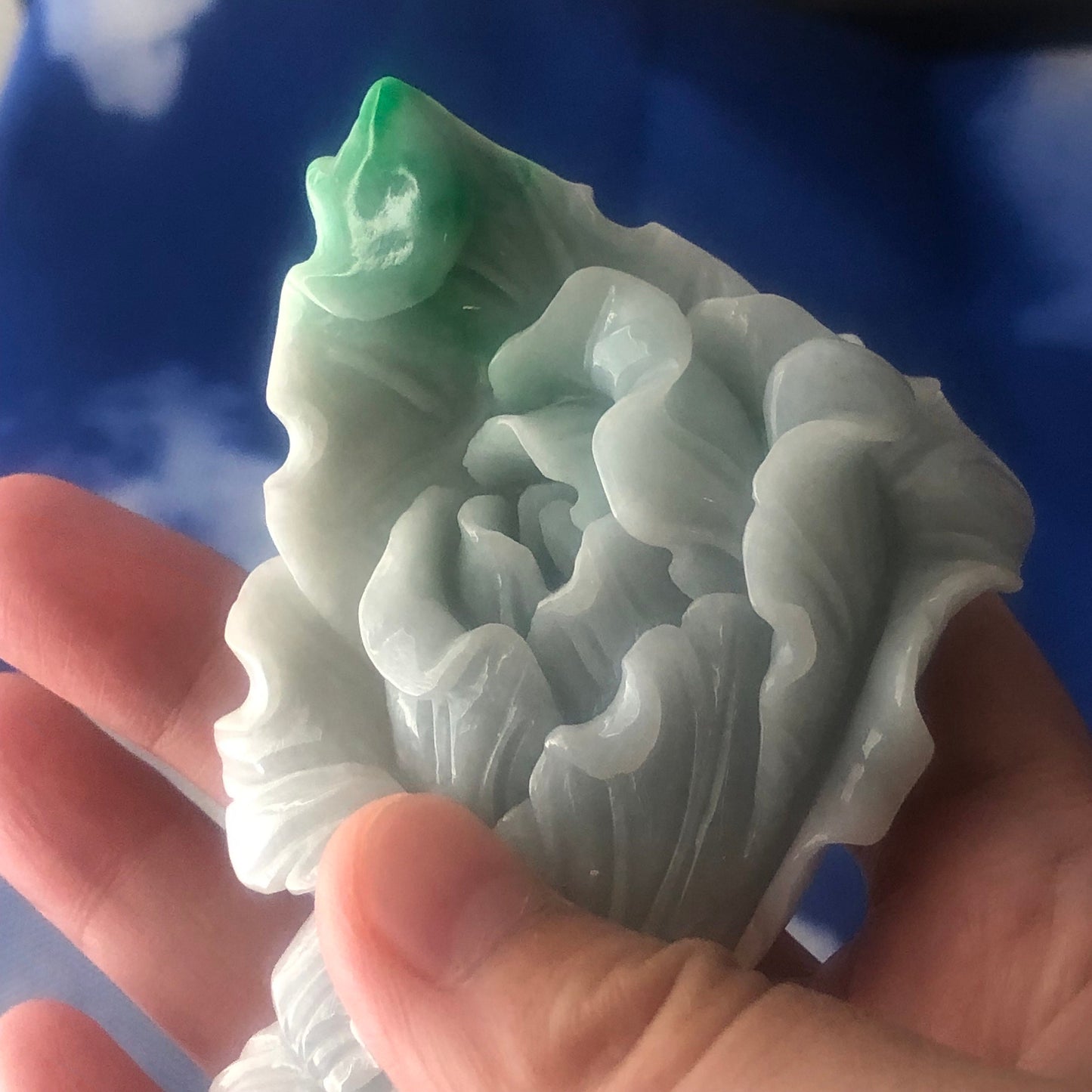 75.3mm Green Jadeite Jade Carved Vegetable 白菜 Hand Display