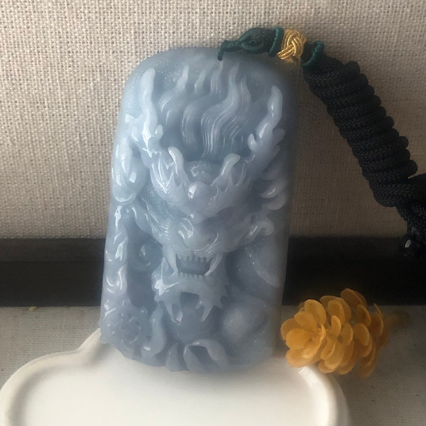 78mm Jadeite Jade Icy Lavender Blue carved dragon Pendant
