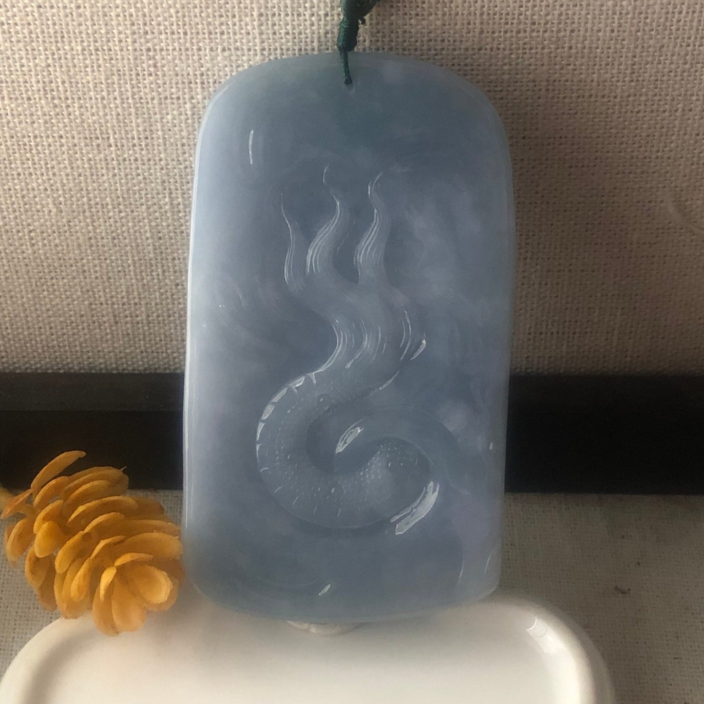 78mm Jadeite Jade Icy Lavender Blue carved dragon Pendant