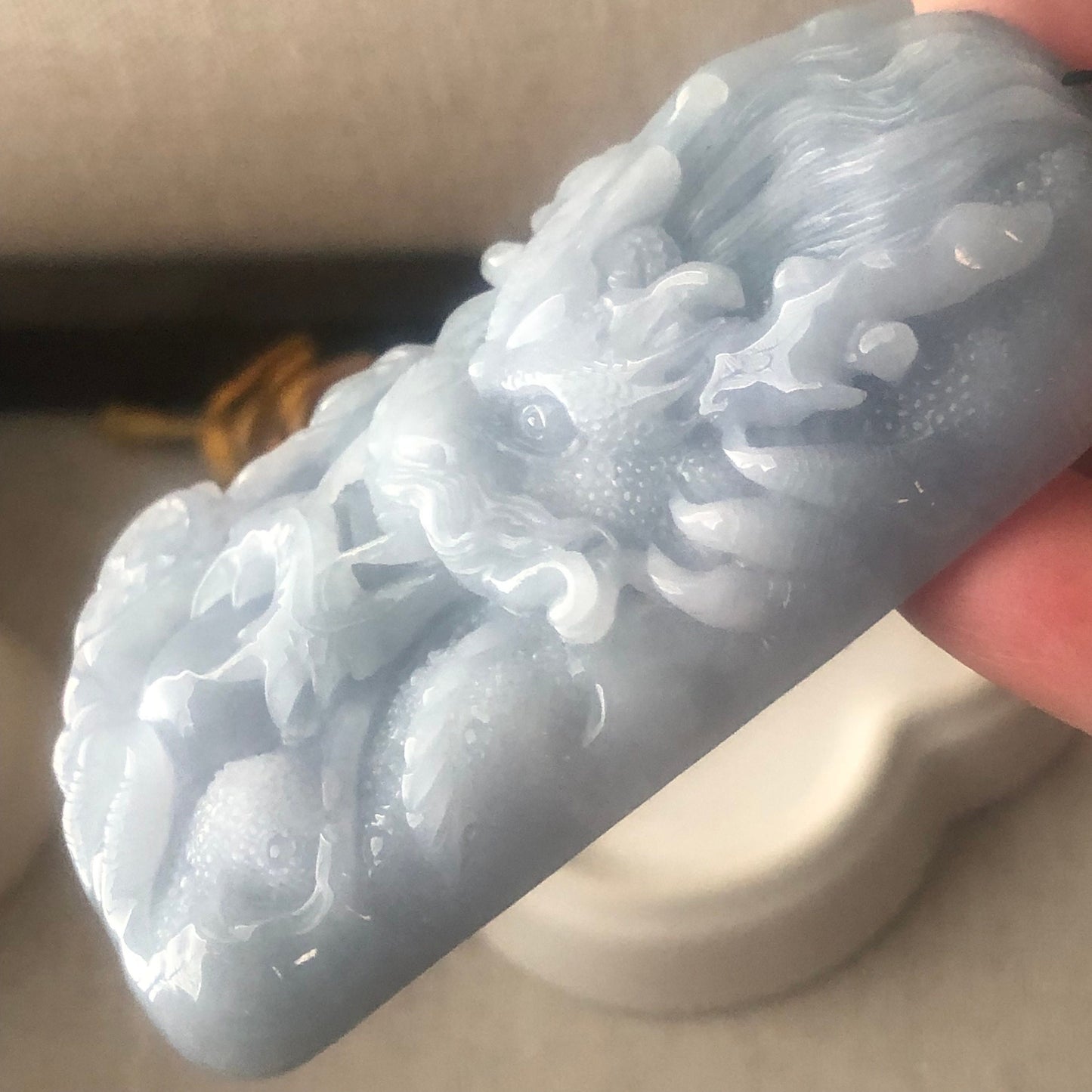 78mm Jadeite Jade Icy Lavender Blue carved dragon Pendant