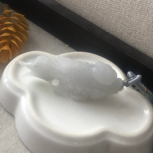 55.3 Icy Glossy White Jadeite Jade Carved Goldfish Pendant