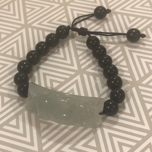 40mm Icy Glossy Carved Foxtail Jadeite Jade Rope Bracelet