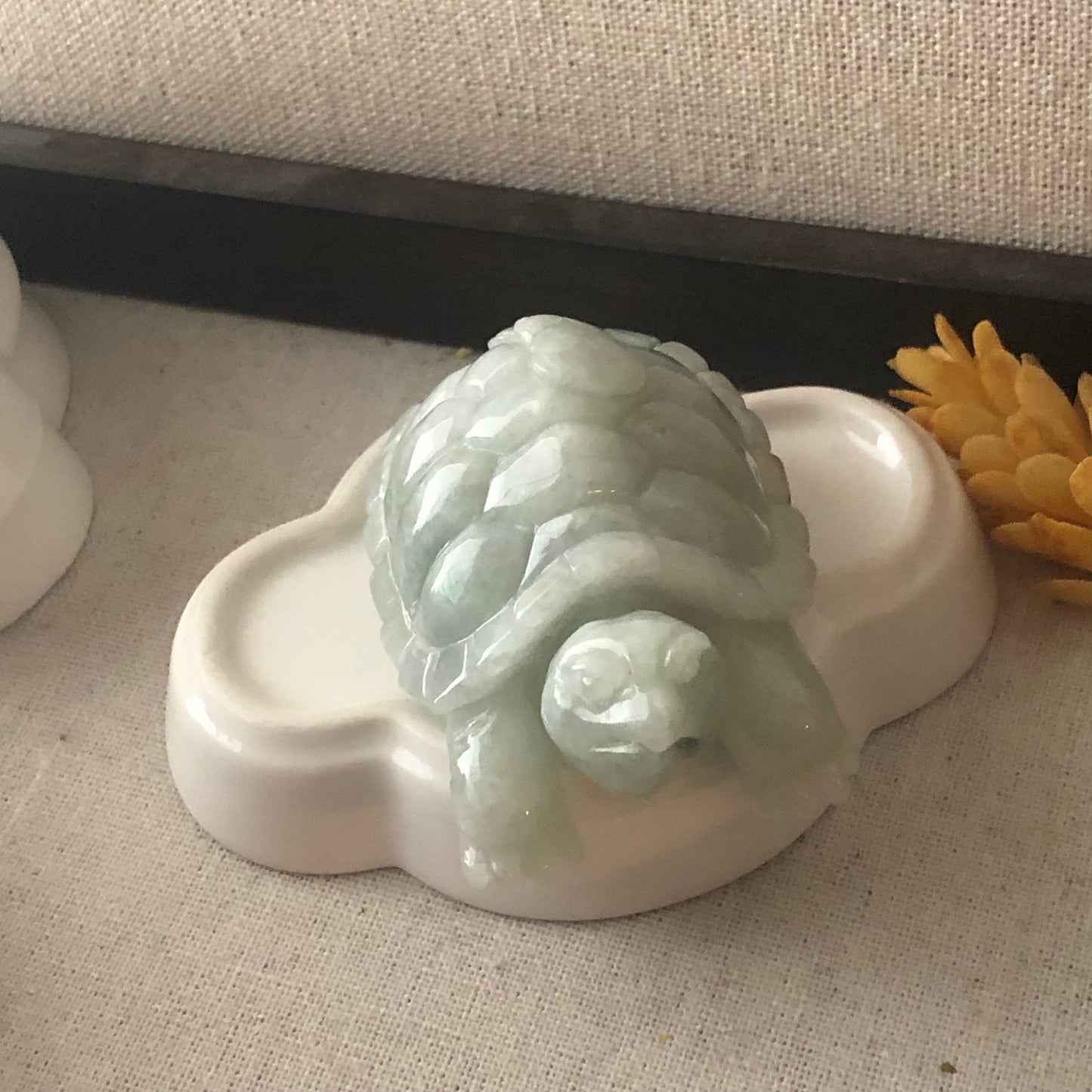 60.9mm Green White Jadeite Jade Carved Turtle Display Statue