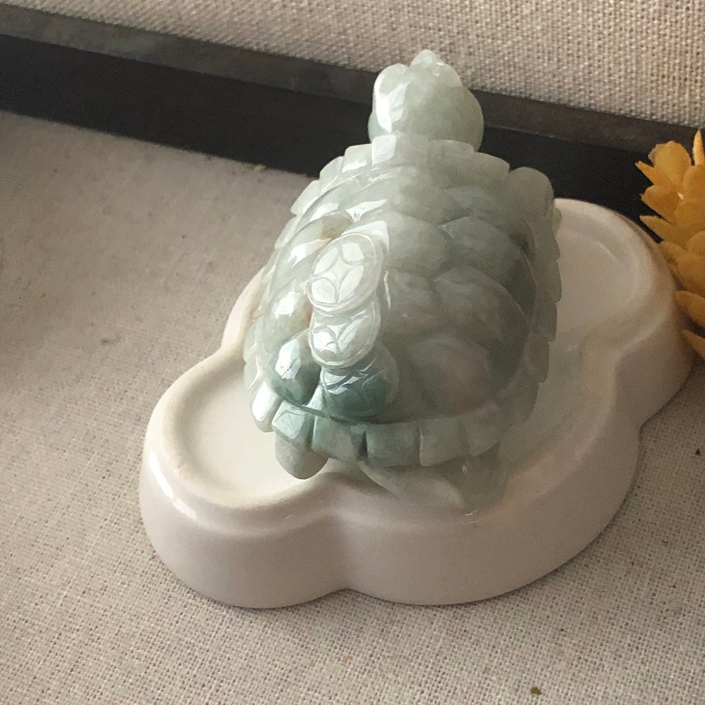 60.9mm Green White Jadeite Jade Carved Turtle Display Statue