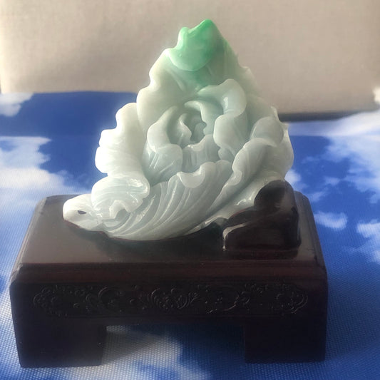 75.3mm Green Jadeite Jade Carved Vegetable 白菜 Hand Display